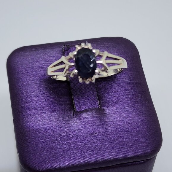Vintage Oval Dark Bllue Solitaire Prong Set Sterling Silver Ring SZ 8 - Picture 9 of 9